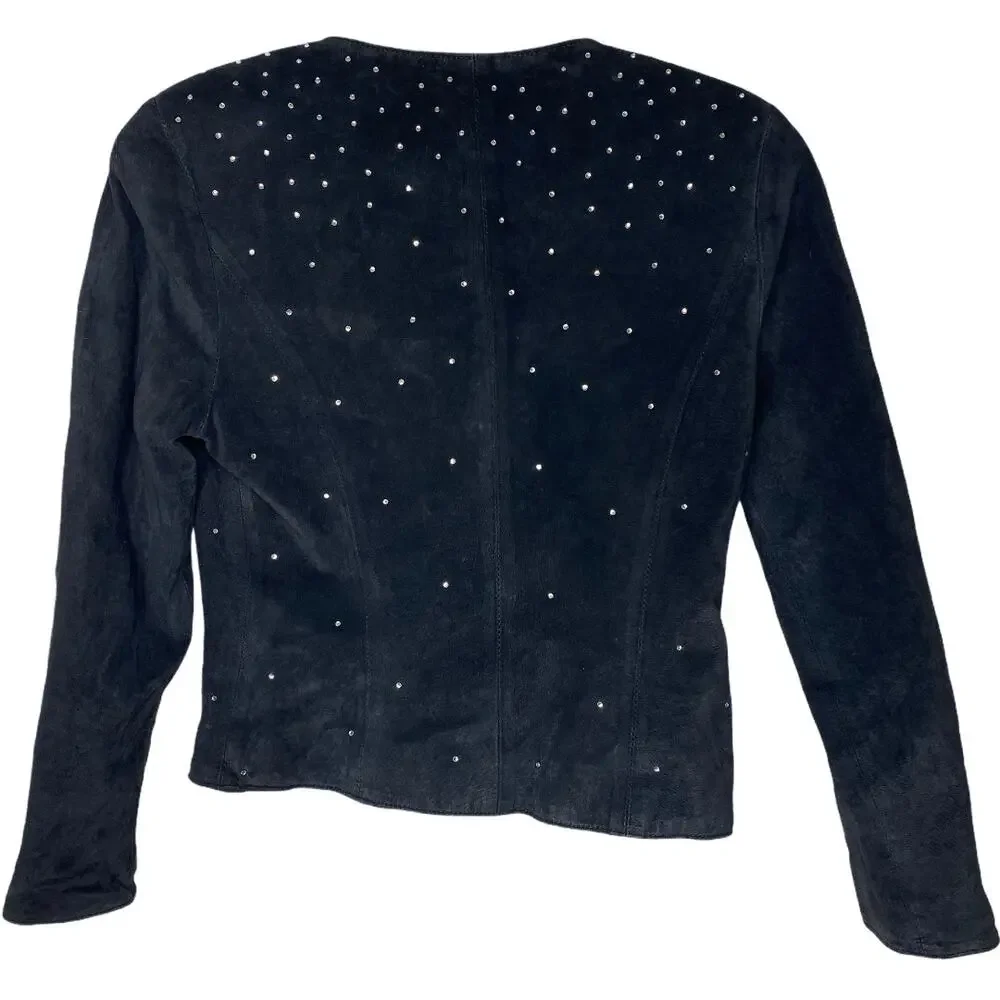 Vintage Positano Pelle Black with Silver Rhinestone Leather Jacket